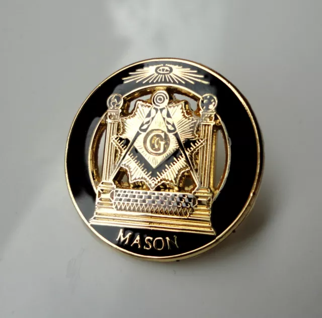 Formal Freemason Mason lapel pin badge Geometry Altar Square Compass Black Gold