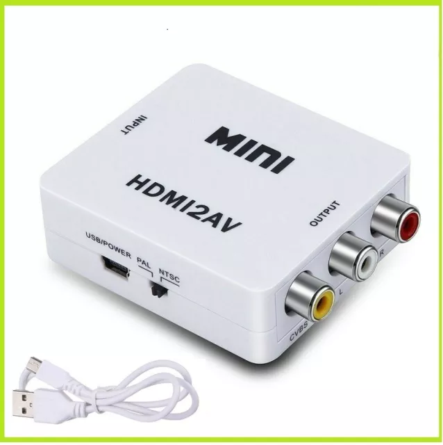 Adapter Da HDMI An Av Cvbs Rca Konverter HD Audio Video Pal / Ntsc + USB Kabel