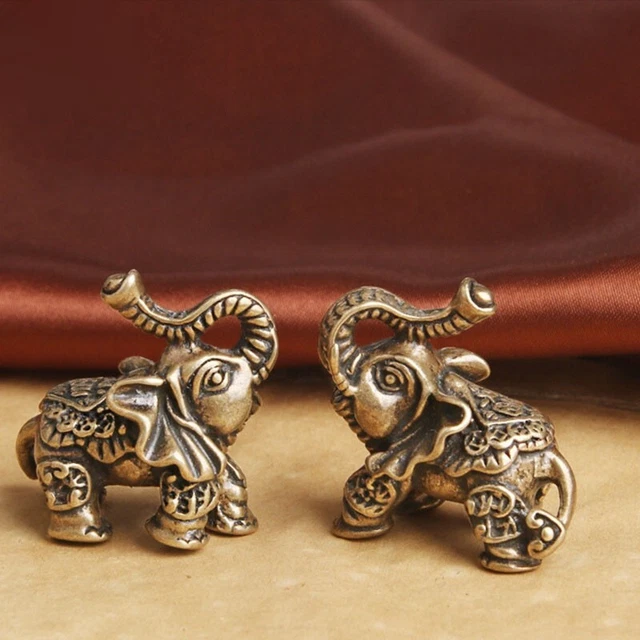 Soild Brass Elephant Statue Decoration Tea Ornament Figurine Animal Miniature