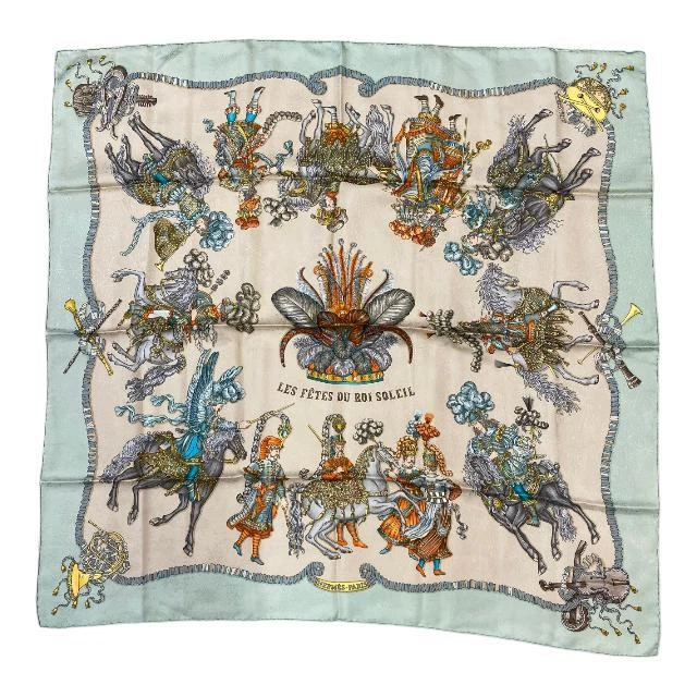 Hermes Scarf Carre 90 Les Fetes Du Roi Soleil Silk 100 Multi 22M Women 35x35inch