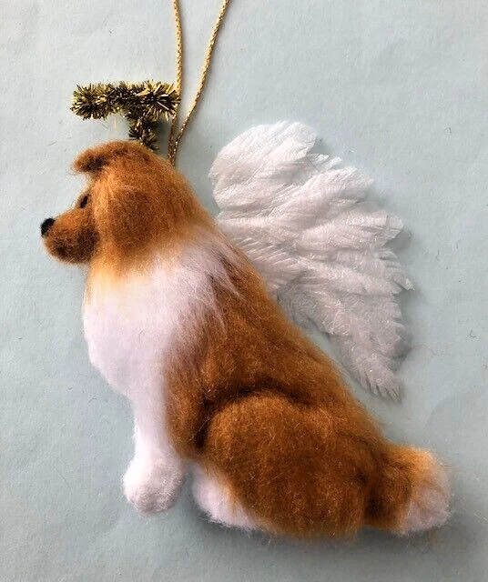 SHETLAND SHEEPDOG / COLLIE DOG ANGEL with HALO  - PART NEEDLE FELTED