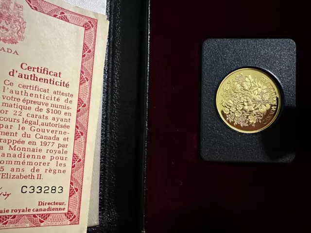 1977 Canada Queen Elizabeth II Silver Jubilee $100 Gold Proof Coin w/ Box & COA