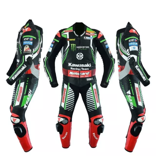 Kawasaki Motorcycle/Motorbike Leather Suit MOTOGP Mens Racing Biker Leather Suit