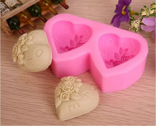 Heart Craft Rose Soap Sugar Cake Candle Mould DIY Shape Mold Fondant 3D Silicone