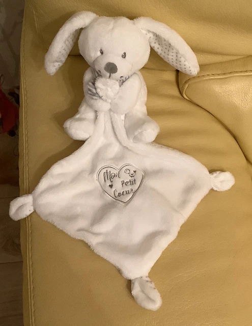 Doudou lapin blanc gris Petits pois pommette mon petit cœur 2