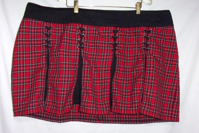 Mini Skirt Tripp NYC '90s Goth Rave Gear Plus Size 26 Red Plaid Reverse Pleats
