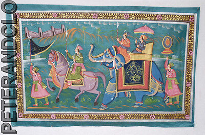 Hanging Wall Painting Mughal On Silk Art Scene De Life India 74x47cm 24