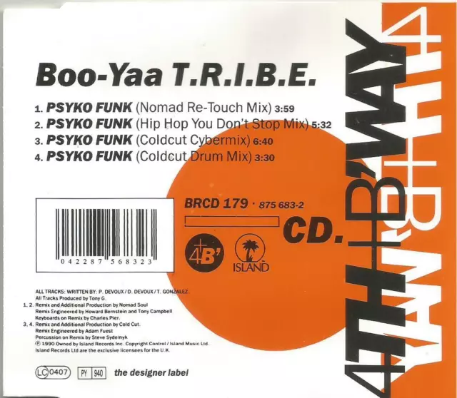 Boo-Yaa T.R.I.B.E. - Psyko Funk (remixes) 1990 CD single