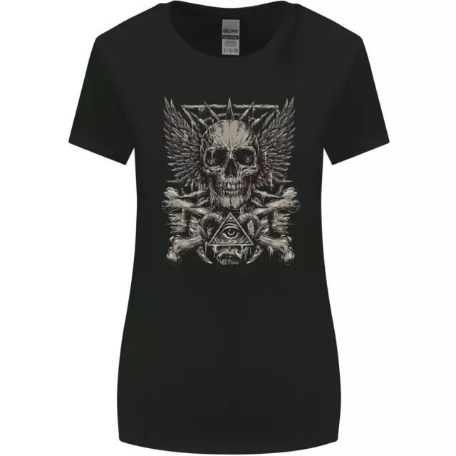 Heavy Metal Teschio Musica Rock Chitarra Biker da Donna più Ampia Taglio T-Shirt