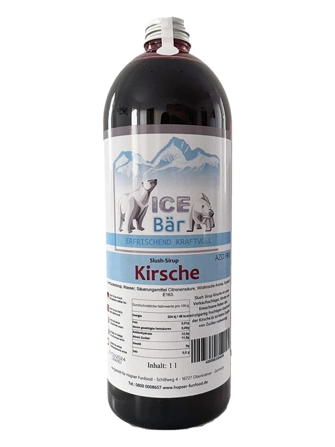 (6,95 Eur / L) Ice Bear Slush Syrup Concentrate Azo Free Ice Cherry 33.8oz
