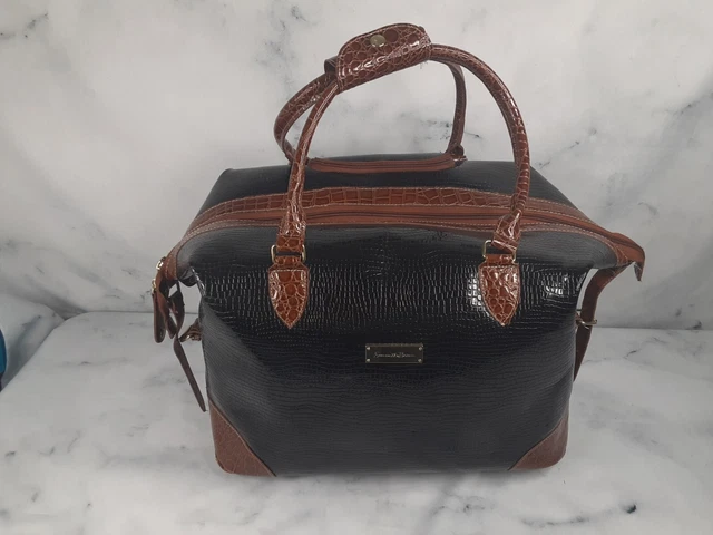 SAMANTHA BROWN Black BROWN FAUX CROC WEEKEND TRAVEL BAG with wheels