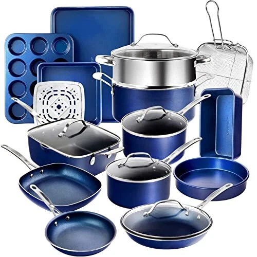 Juego completo de utensilios de cocina y utensilios para hornear azul granitostone...