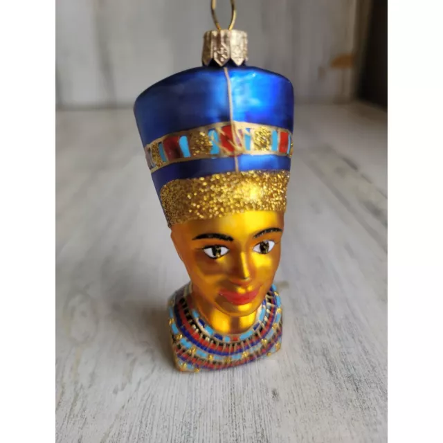 Egyptian head face glass glitter ornament Xmas