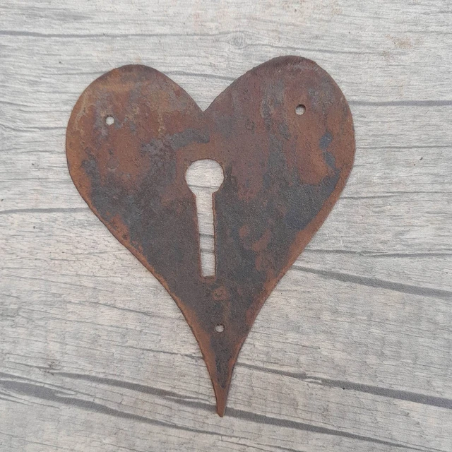 Vtg Iron large handmade heart shape Drawer Dresser Jewelery ESCUTCHEON Key hole