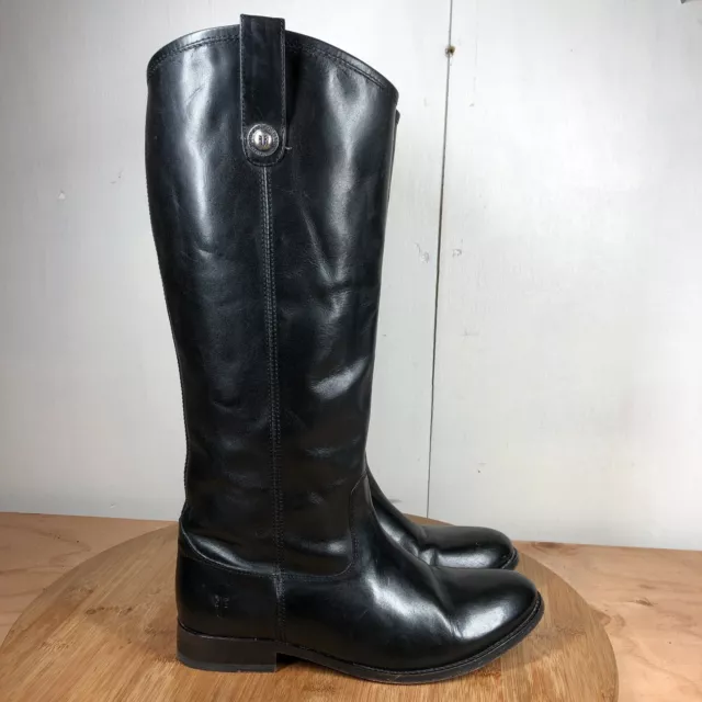 Frye Boots Womens 7.5 B Melissa Button Tall Black Leather Pull On Classic Tall