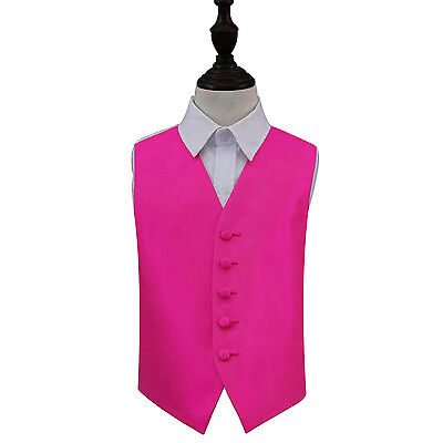 DQT Woven Plain Solid Check Fuchsia Pink Boys Wedding Waistcoat 2-14 Years