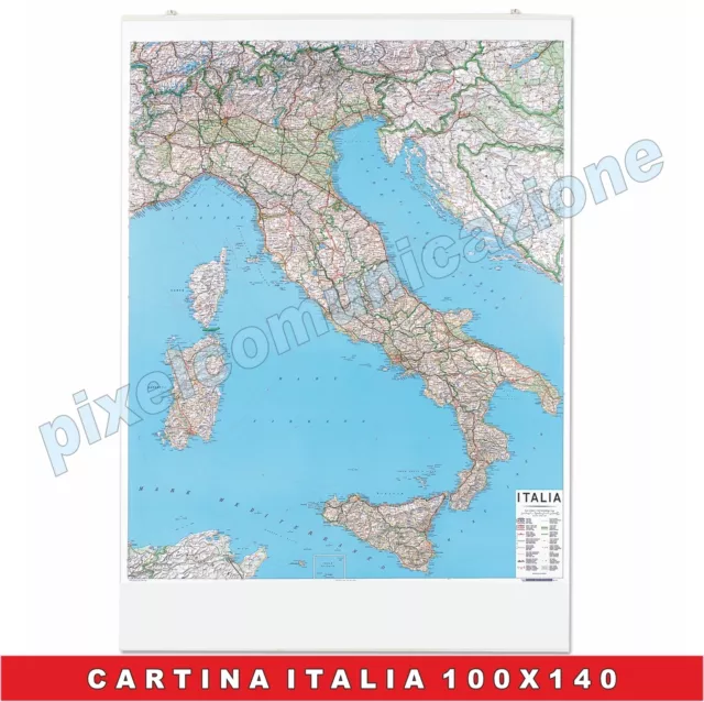 Cartina Geografica Italia 100X140 Plastificata Fronte Retro Politica Mappa