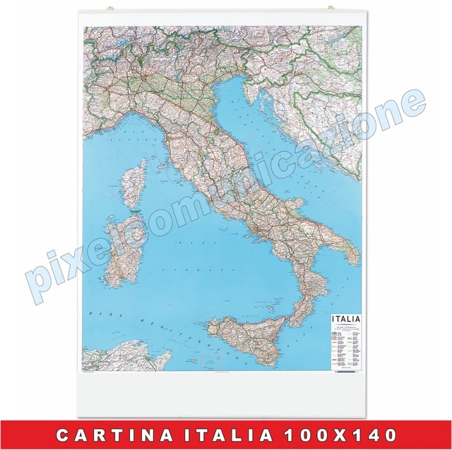 Carta Geografica Murale Italia 100x140cm - Doppia Faccia Fisica E Politica | Per Scuola O Ufficio - Foto 2