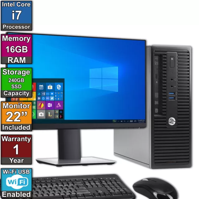 CHEAP FAST DELL/HP/LENOVO CORE i7 22" TFT BUNDLE PC 16GB RAM 240GB SSD Wi-Fi