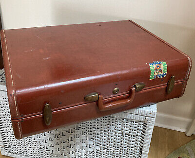 Vintage Leather Samsonite Suitcase Schwayder Bros Dark Tan Case KEY