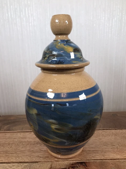 Vintage 1995 Boscastle Studio Pottery Blue Mocha Ware Lamp Base 22cm High