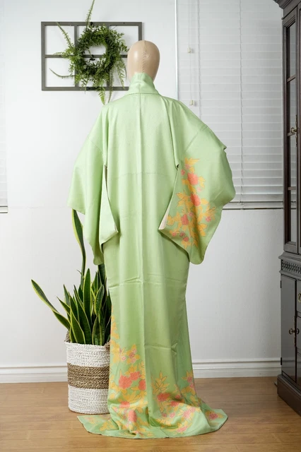Dear Vanilla Japanese Silk Kimono Women's Robe Gown Authentic Japan Vintage Mint 11