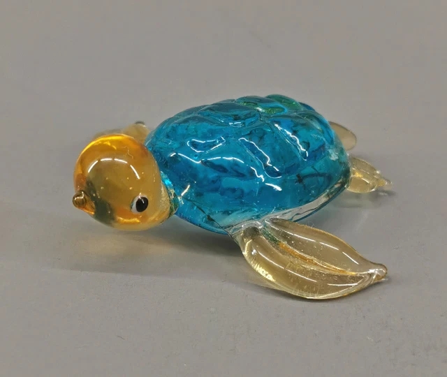 9912114-x Vetro Figura Tartaruga Acquatica Turchese L5cm Soffiata a Mano Fatto