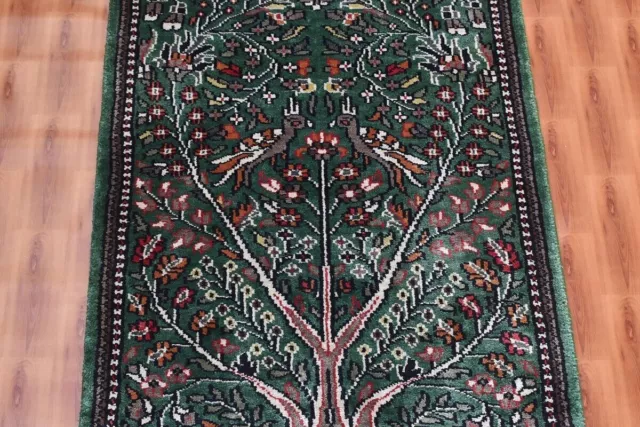 Tapis de zone de couleur vert soie design arbre de vie tapis oriental noué...