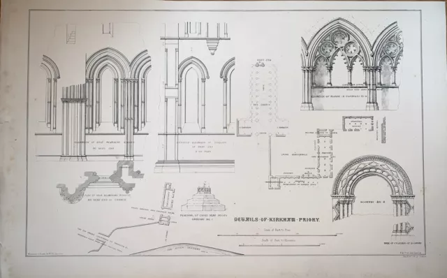 William Richardson Details Kirkham Priory Antique Victorian Print Lithograph