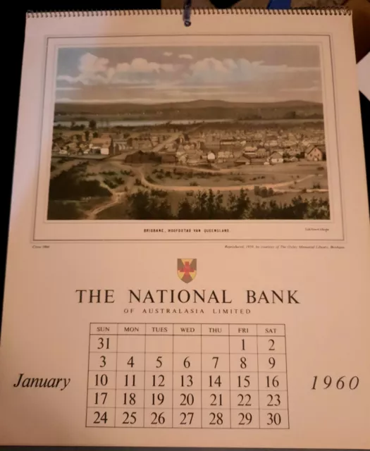 NAB National Australia Bank 1960 Wall Calendar Vintage Collectable Australiana