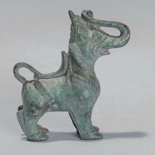 Ancien Birman Style Bronze Debout Chinthe Gardien Temple Lion -11.5cm / 5 "