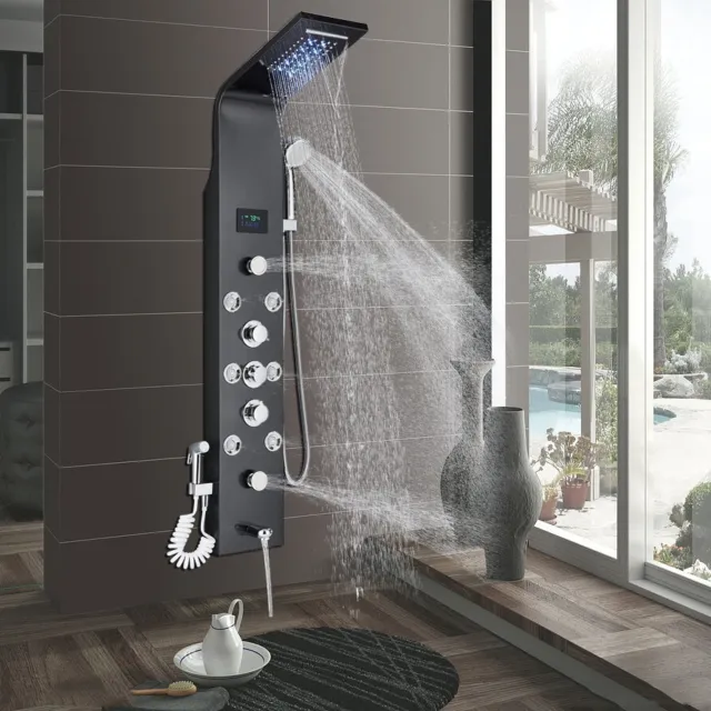 Stainless Steel LED Shower Panel Tower System Rainfall Waterfall Shower Head
