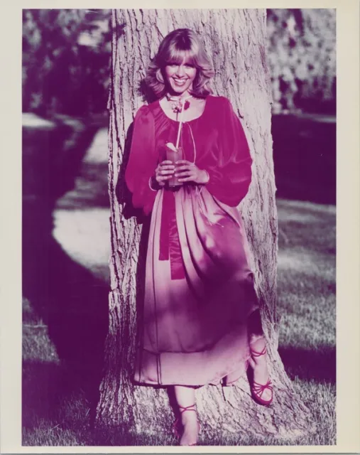 Olivia Newton-John 1970's 8x10 photo smiling full length in red holding cocktail