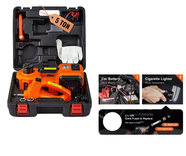 Cric Électrique Hydraulique 12V 5 Tonnes VEVOR - Kit Complet Avec Clé à Chocs Et Boîte à Outils Pour Voiture SUV