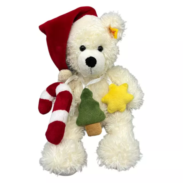 Steiff 111518 Teddybär Weihnachten Stofftier 30cm Weiß Anhänger Stern Baum Mütze