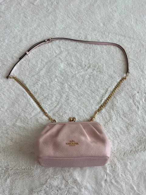 Pre-loved Coach Nora Kisslock Gold/Pale Pink Pebble Leather Bag