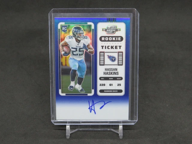 2022 Panini Contenders Optic Hassan Haskins Blue Rc Ticket Auto /75 Titans M