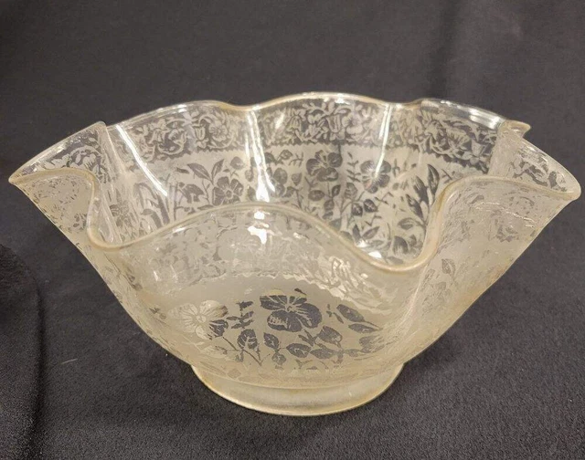 Very Fine VICTORIAN  ACID ETCHED GLASS Ruffled SHADE Spring Florals