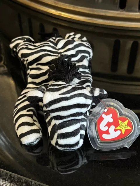 Brandneu mit Etikett Ty Beanie Babys Ziggy the Zebra breite Streifen PVC ausverkauft mit Etikett Neu 1995