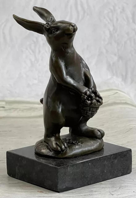 Unterzeichnet Original Milo Bunny W. Korb Von Blumen Bronze Kunst Dekor Figur