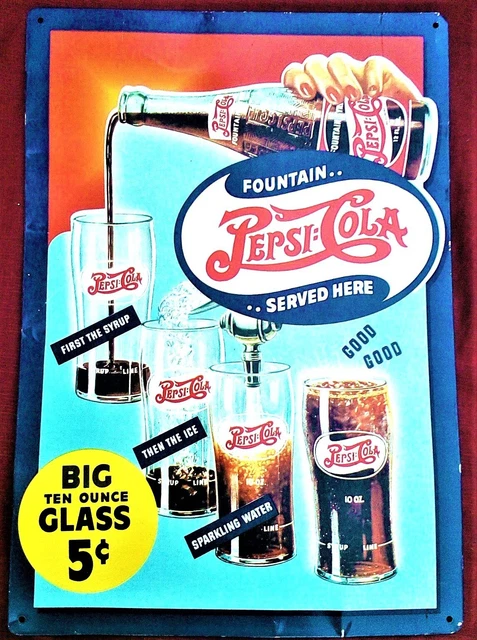 Fountain Pepsi Cola Served Here Tin Metal Sign Retro Metal Wall Plaque