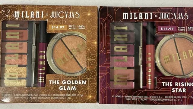 2 Pallets/Kits Milani Makeup Eye Shadow Pallet, Duo Highlighters & Lip Crayons
