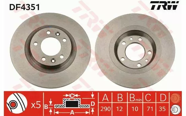 2x TRW Disques de Frein Arrière Plein 290mm pour PEUGEOT 508 CITROEN C5 DF4351