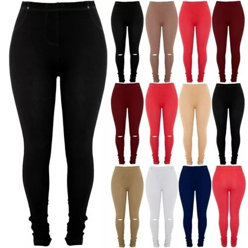 Grande Taille Femmes à Élastique Poches Complet Longueur Jeggings Jeans Leggings