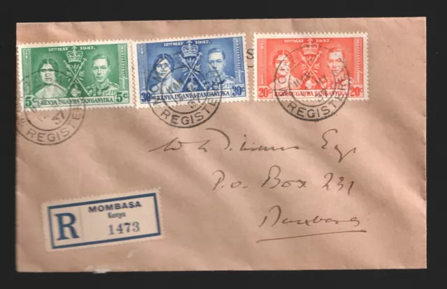 1937 KUT Coronation FDC Mombasa First Day Cover. Kenya Uganda Tanganyika