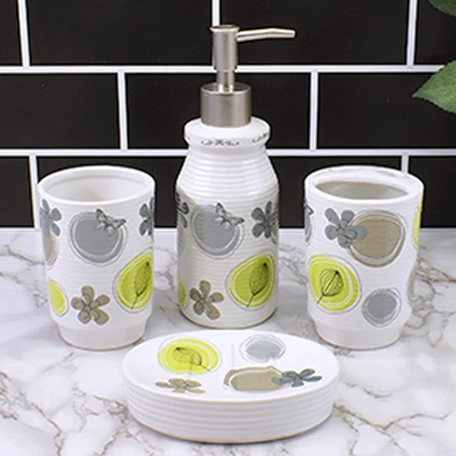 Céramique Salle de Bain Accessoires Set 4, Ensembles pour Maison Multicolore S7