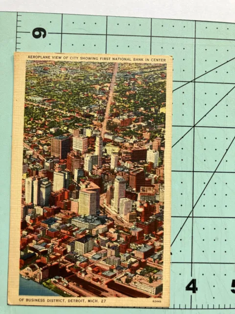 Vintage Aeroplane view Of Business District  Postcard Detroit Michigan -