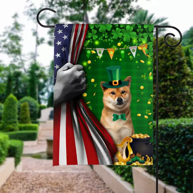 Love shiba inu dog Happy Patrick's Day, Irish Lucky, Shamrock Garden Flag