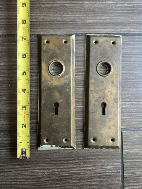 2 Antique Vintage Door Knob Back Plates With Skeleton Key Hole Backplate Salvage