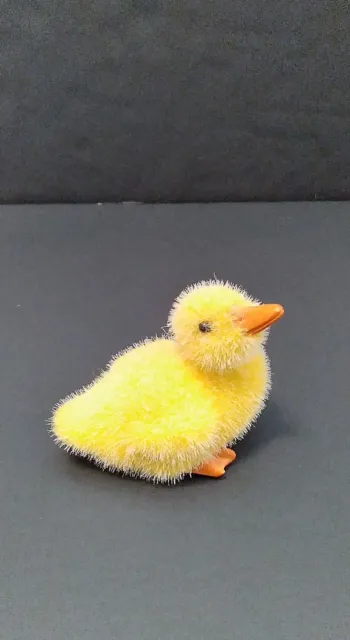 Duckling Small Figurine Yellow Fuzzy Resin Easter Spring 3" x 2.75"